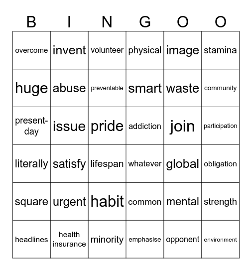 Vocabulary period B Bingo Card