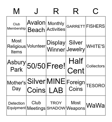 MJRRC BINGO PARTY Bingo Card