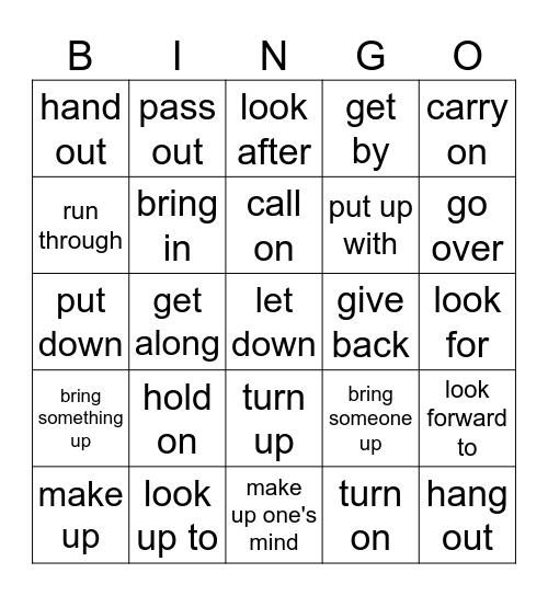 Phrasal verbs bingo Card