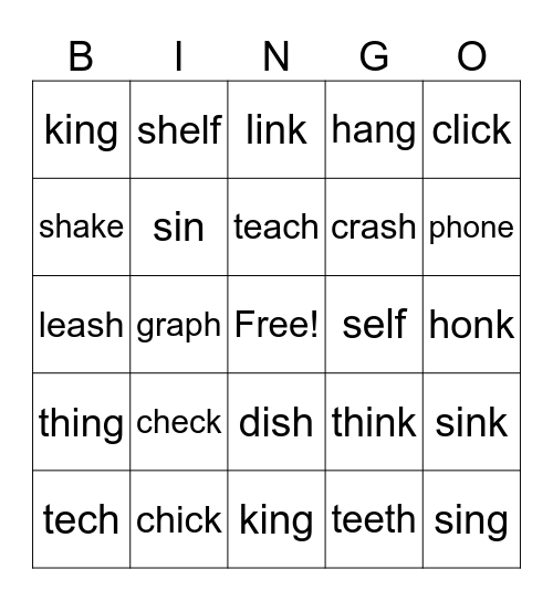 Blends & Endings Bingo Card