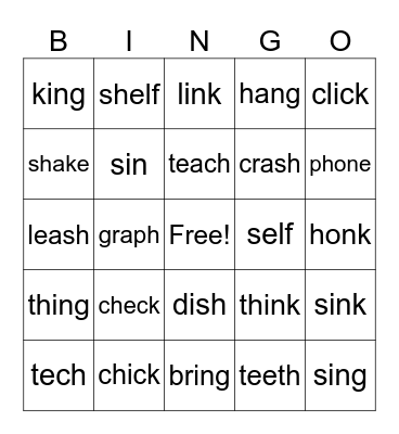 Blends & Endings Bingo Card