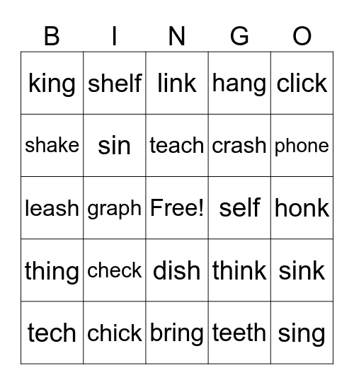 Blends & Endings Bingo Card