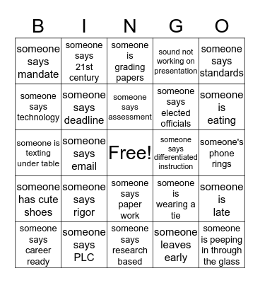 Faculty Meeting BINGO Card