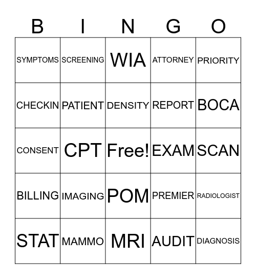 POM MRI & IMAGING CENTERS Bingo Card