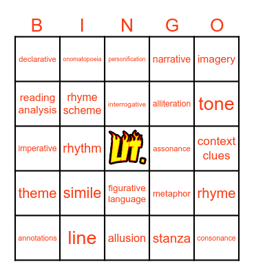 Literature "Lit" Bingo Card