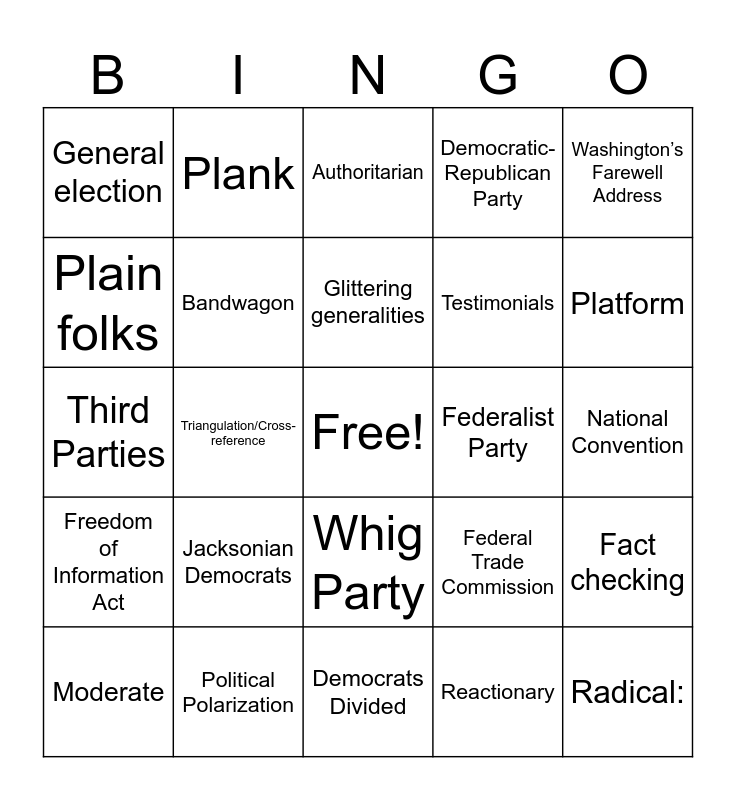Unit 7 Bingo Card