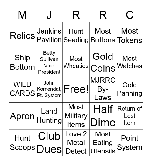 MJRRC BINGO PARTY Bingo Card