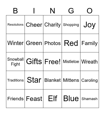 Holiday Bingo Card