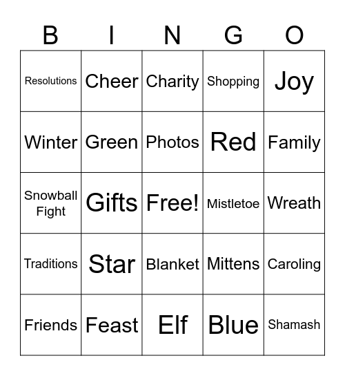 Holiday Bingo Card