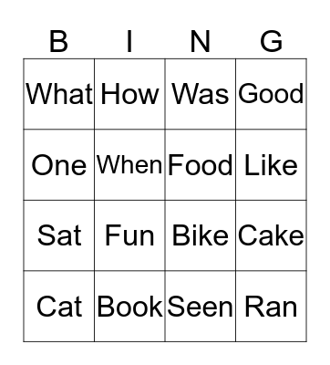 Word Bingo Card