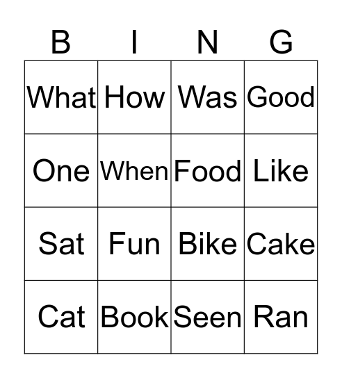 Word Bingo Card
