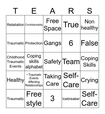 TEARS Bingo Card