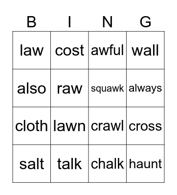 Spelling Bingo Card