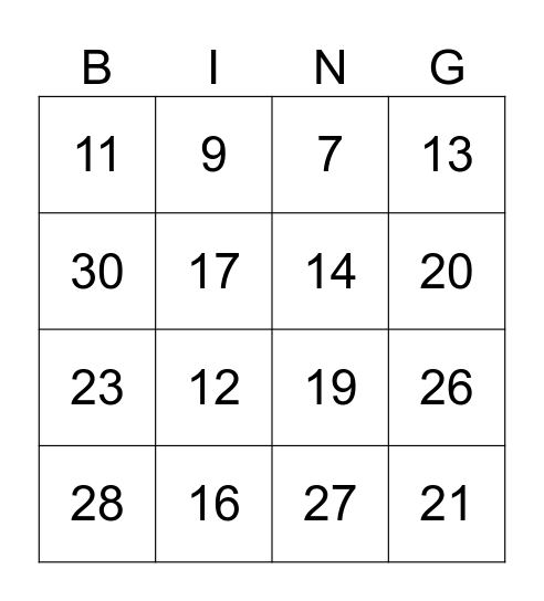 Reken-bingo Card