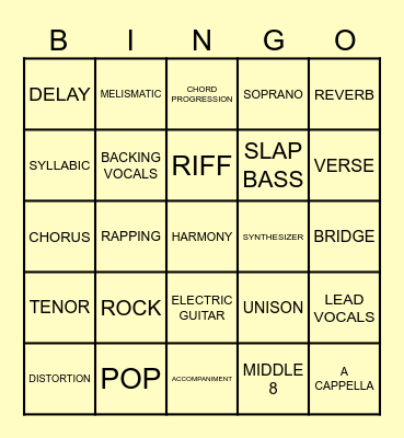 S3 Rock & Pop Bingo Card