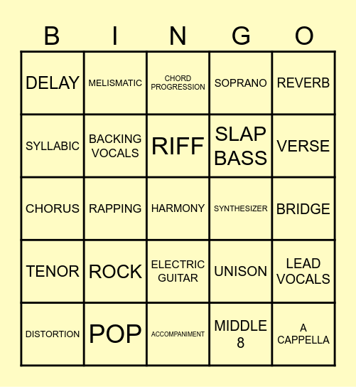 S3 Rock & Pop Bingo Card