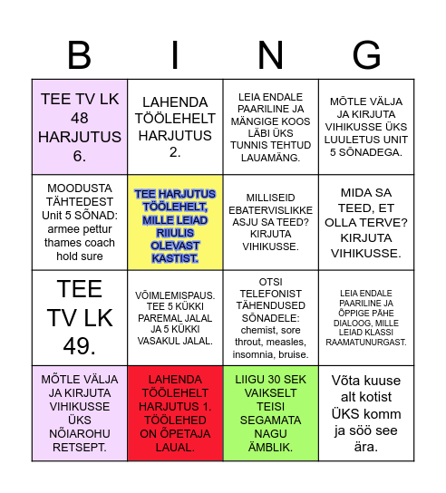 UNIT 5 FIT AND WELL Bingo Card