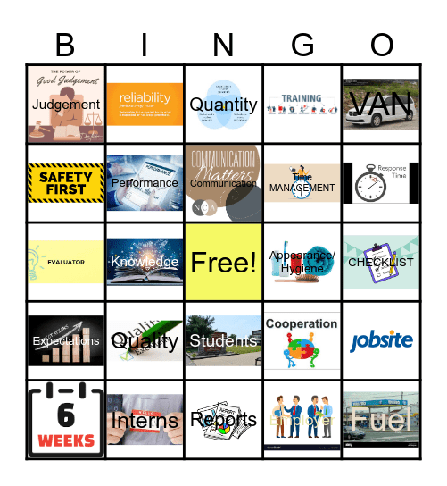 Internship/Transportation Bingo Card