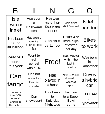 Find Someone Who Bingo Card