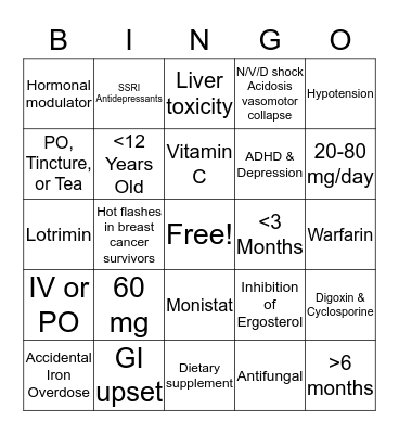 OTC Women's Health Bingo Card