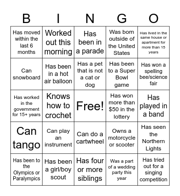 Find Someone Who Bingo Card