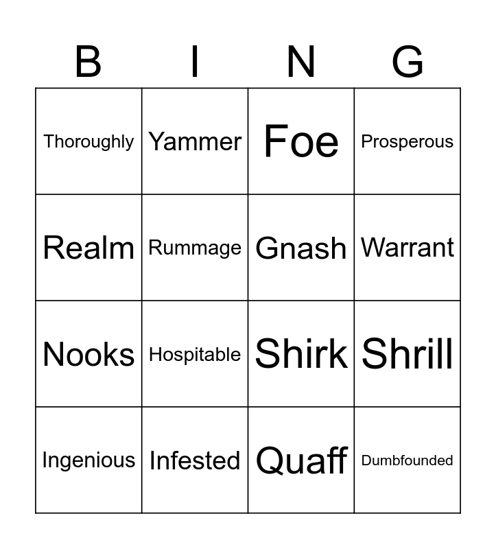 Hobbit Chapter 4 Bingo Card