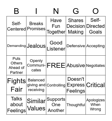 Relationship BINGO Card