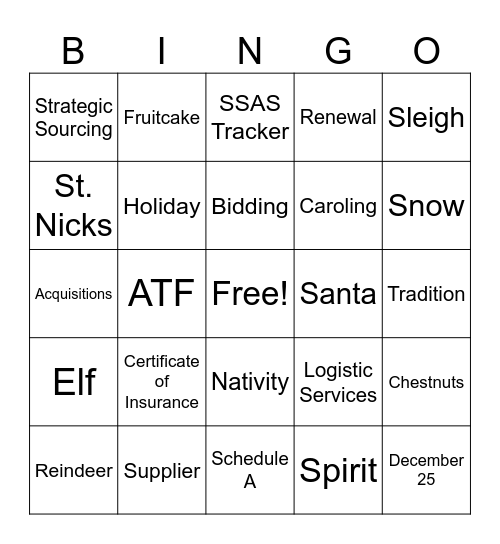 SSAS Holiday Bingo Card