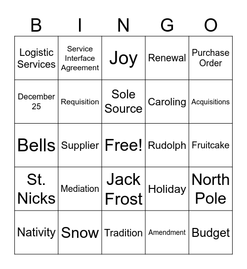 SSAS Holiday Bingo Card