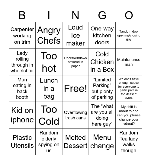 Distraction Bingo Card