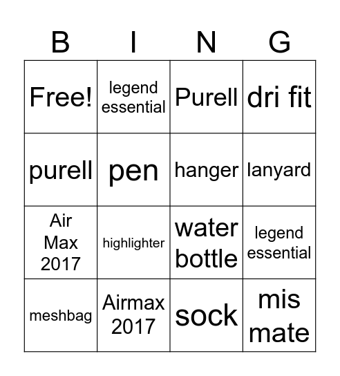 Scavenger Bingo Card