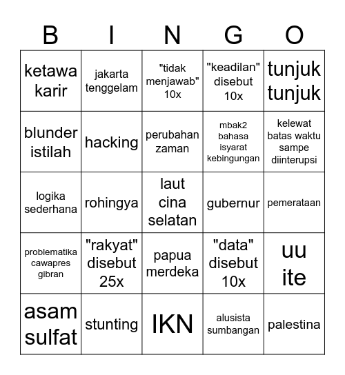 bingo debat cawapres Bingo Card