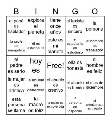 6th Grade - Descripciones de personalidad Bingo Card