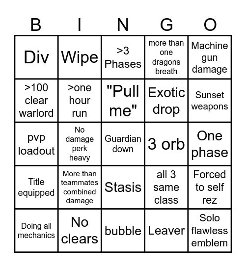 Dungeon Bingo Card