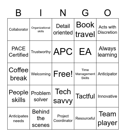 Administrative Professional Bingo Card