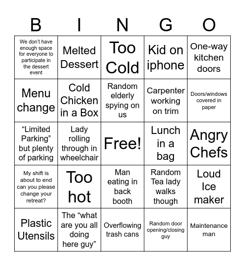 Distraction Bingo Card