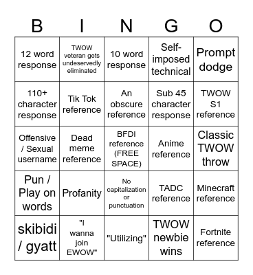 EWOW Round 1 Bingo Card