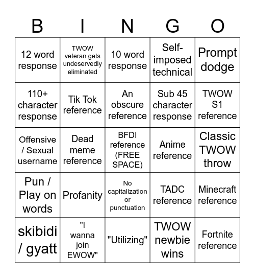 EWOW Round 1 Bingo Card