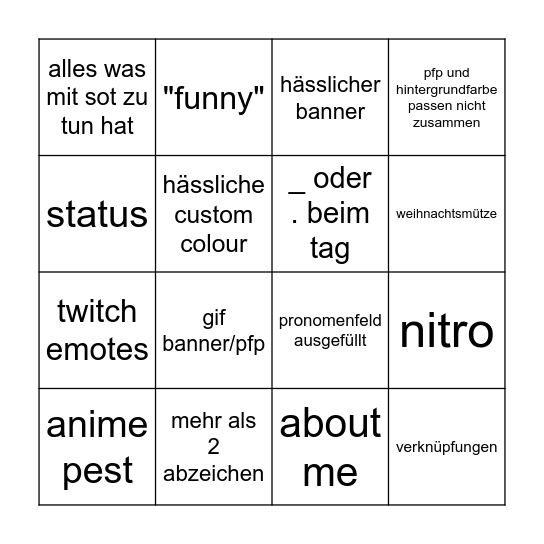 kackspasten dc profil Bingo Card