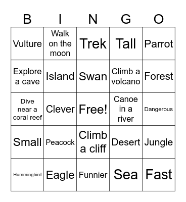 Vocabulary for Ruben Bingo Card