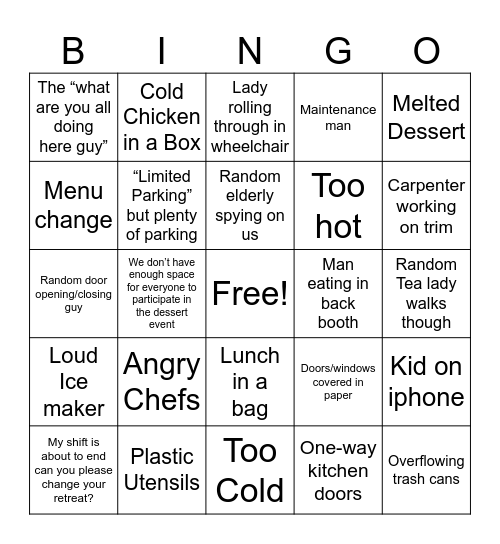 Distraction Bingo Card