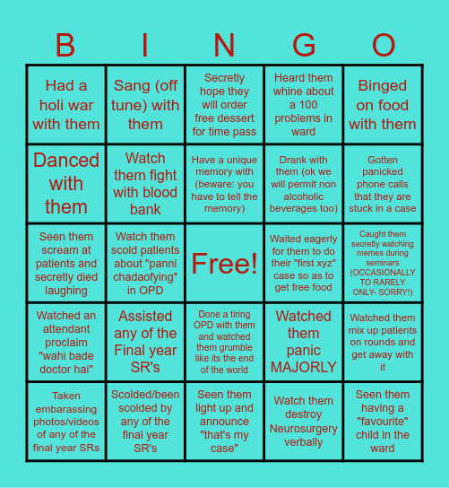 FAREWELL BINGO! Bingo Card