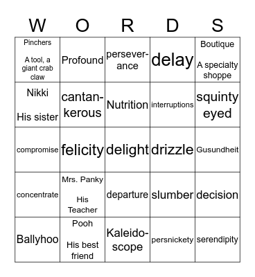 Donavan's Dilemma  Bingo Card