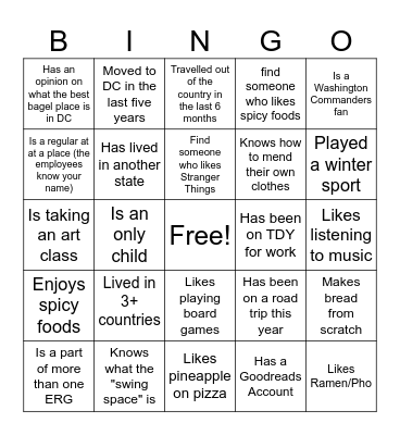 Find Someone Who Bingo Card