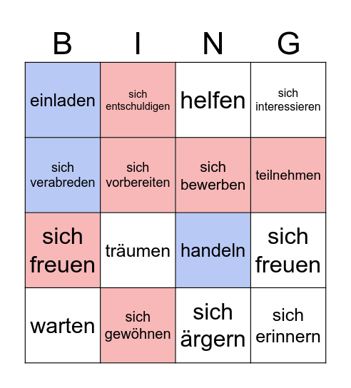 Verben mit Präpositionen Bingo Card