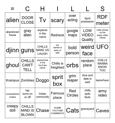 CHILLS Bingo Card