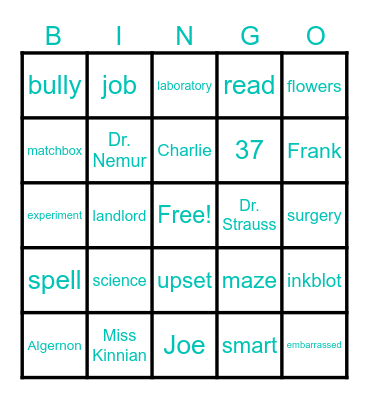 Flowers for Algernon Bingo Card