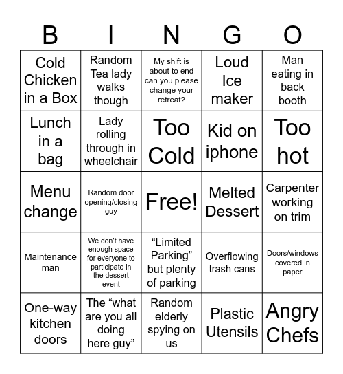 Distraction Bingo Card