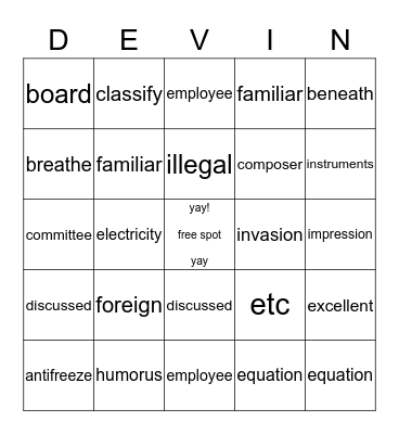 bosssssssssssssssssss Bingo Card