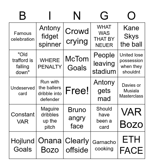 United vs Bayern Bingo Card